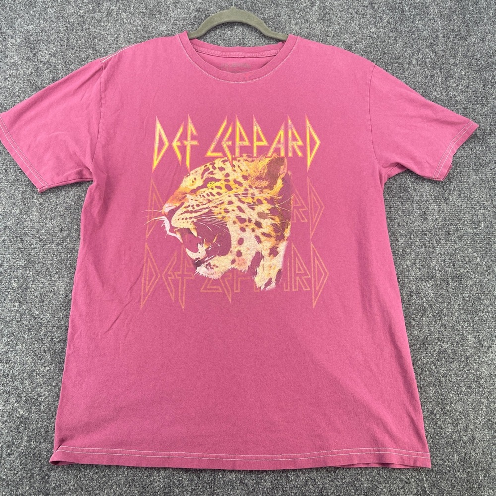 Def Leppard Graphic T-Shirt Band Rock Leopard Pink Unisex 1X Short Sleeve Tee